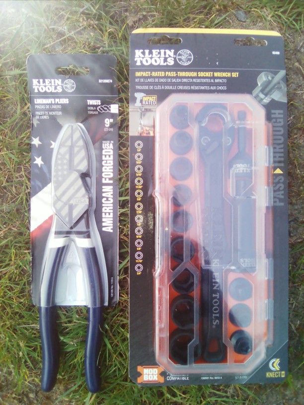 Klein Lineman Pliers And Impact Rated Pass Through Socket Set
