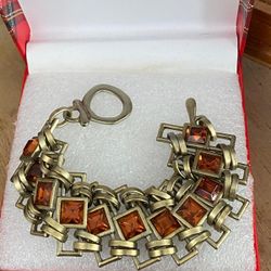 Pulsera Gold Filled Piedras Ambar Joyería Antigua 