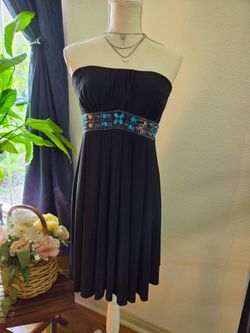 Black Strapless Mini Dress with Jeweled Waistband