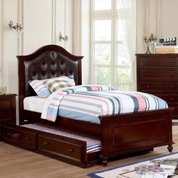 DARK WALNUT FINISH TWIN OR FULL SIZE BED TRUNDLE - KIDS FURNITURE - CAMA MATRIMONIAL SENCILLA