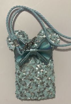 Disney Parks Loungefly Blue Sequin Bow Minnie Mouse id Card Lanyard