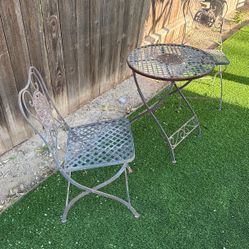 Old School Metal Chairs, And Table 