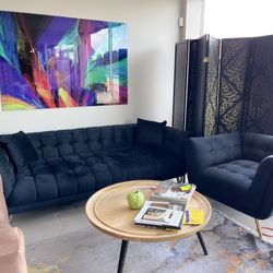 2 PIECE SOFA ARMCHAIR VELVET BLACK DIFFERENT COLOR OPTIONS AVAILABLE 