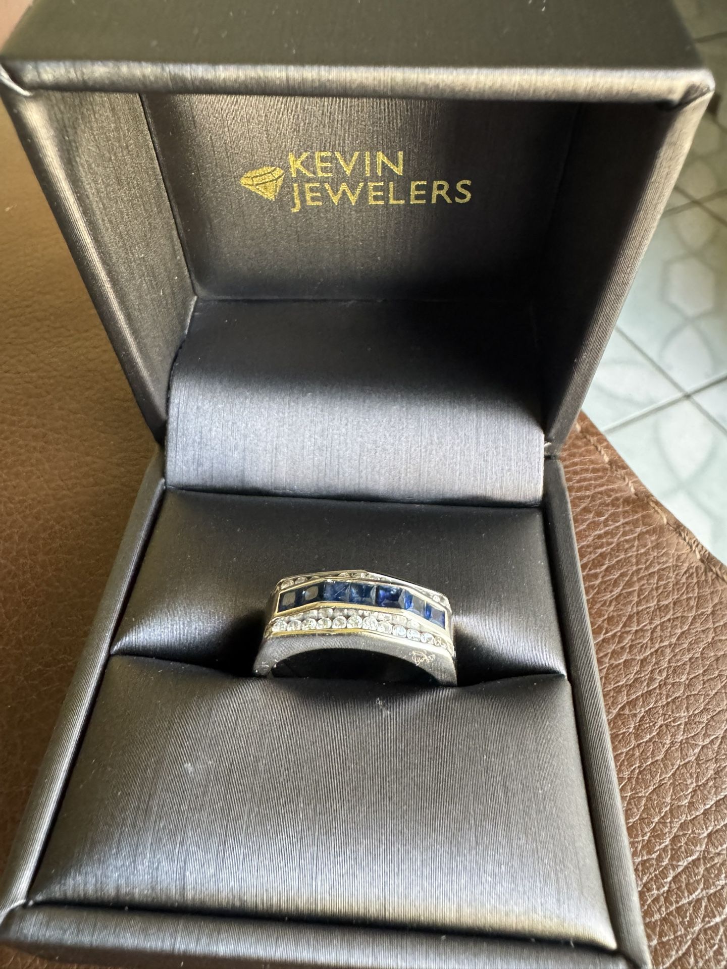 Diamond 💎 Sapphire Men Ring White Gold Size 9.5