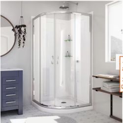 Prime 33 in. x 33 ir Live Chat × 74.75 in. Sliding Semi Frameless Corner Shower Kit in Chrome with Base and Back Walls by DreamLine