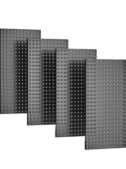Metal Pegboard Panels 24" x 12", Heavy Duty Steel Peg Boards for Garage, Pegboard Wall Organizer for Tool Storage and Organization, Black, 4 Pack