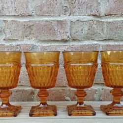 Vintage Indiana Glass Mt. Vernon Amber Water Goblets 