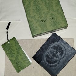 Gucci Wallet With Cutout Interlocking G's (Black And Grey Supreme)