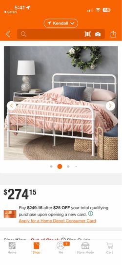 King size metal frame bed-white