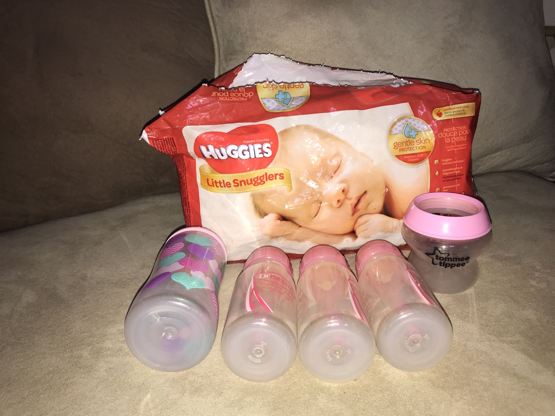 Newborn diapers and bottles