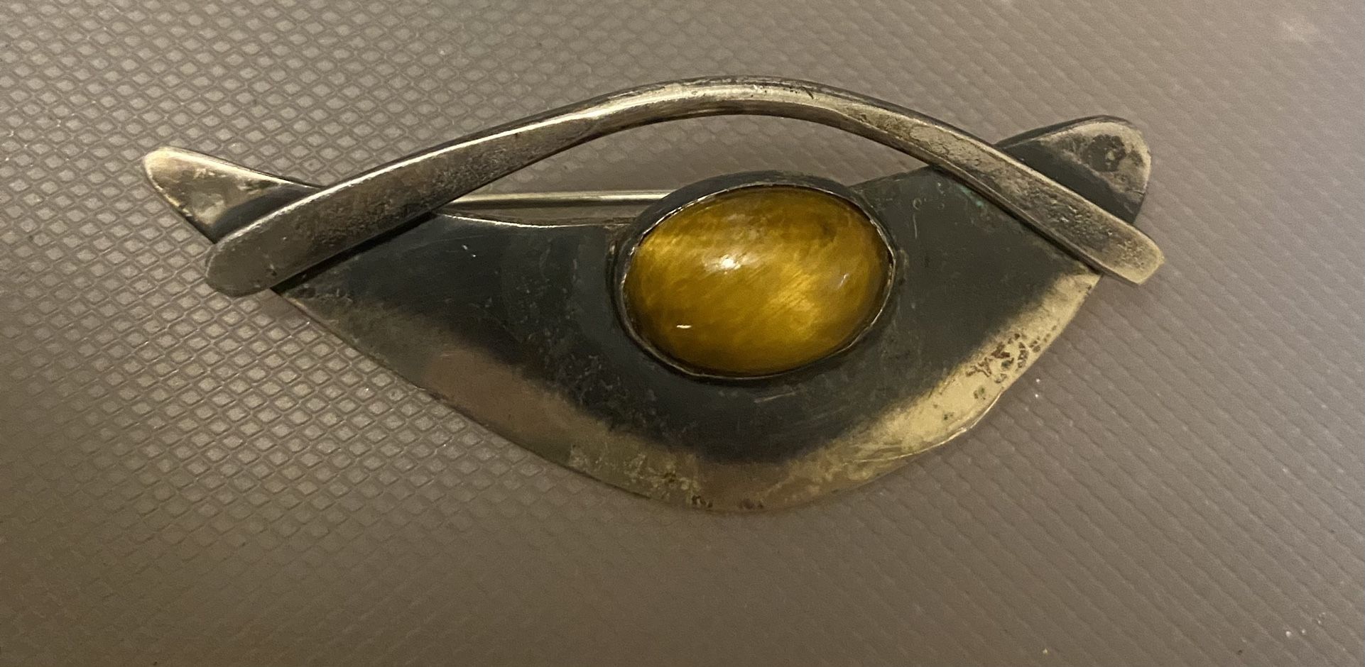 Tiger eye Brooch Sterling Signed