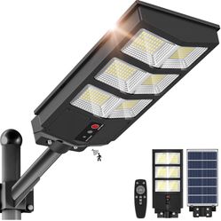 Solar Lights Outdoor - Wide Angle 6500K Solar Street Lights Outdoor Motion Sensor, Street Light IP66 Waterproof, Parking Lot Light Dusk to Dawn with R