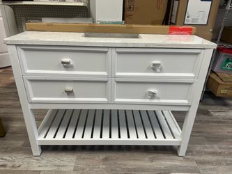 allen + roth Canterbury 48-in White Undermount Single Sink Bathroom Vanity with Carrara Engineered Marble