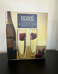 epare Champagne Stemless Flutes Double Walled Hand Blown Glass (NIB) 1 Set