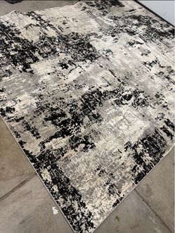 Large Abstract Area Rug Black Gray Cream