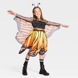 HYDE & EEK Kids' Glows under Blacklight Monarch Butterfly Costume Dress size M