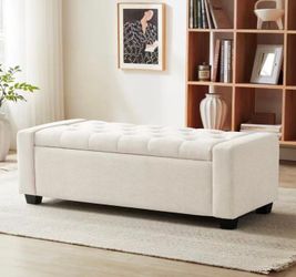 48" Ottoman with Storage, Storage Ottoman Bench with Safety Hinge, Upholstered Entryway Bench with Seating for Bedroom, Living Room, Holds up to 330 l