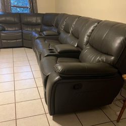 Madrid, gray leather reclining sectional now only $1299. Easy finance option. Same-day delivery.