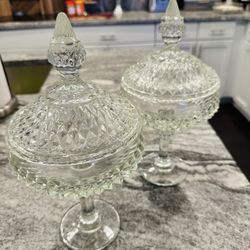 Indiana Glass Diamond Point Clear Glass Pedestal Lidded Compote 