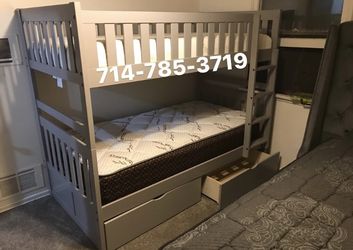 Twin/Twin bunk bed + 2 mattress + 2 drawers