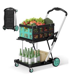 Tool cart 29.9 in. 200 lbs Multi Functional Collapsible Carts with 1 Storage Crates, Blue