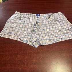 Large Guy Harvey Womens Shorts Blue Plaid With Fish 
