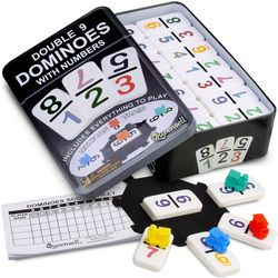 Queensell Dominoes Set For Adults And Kids, Mexican Train Dominoes Set Double 9 - Board Games For Families And Kids Ages 8 And Up, Numbered Dominos Fo
