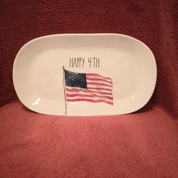 Rae Dunn 4th Of July US Flag Logo Large Ceramic 15” Serving Platter 