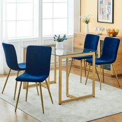 Homy Casa SCARGILL 4PC Dark Blue Dining Chair with Black Gold Legs, Open Box
