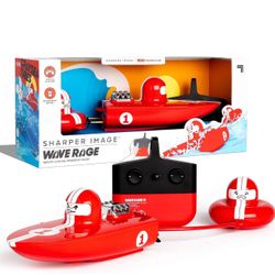 Sharper Image The RC Wave Rage, Wireless Rechargeable Bumper Boat with Tow Rider - Red