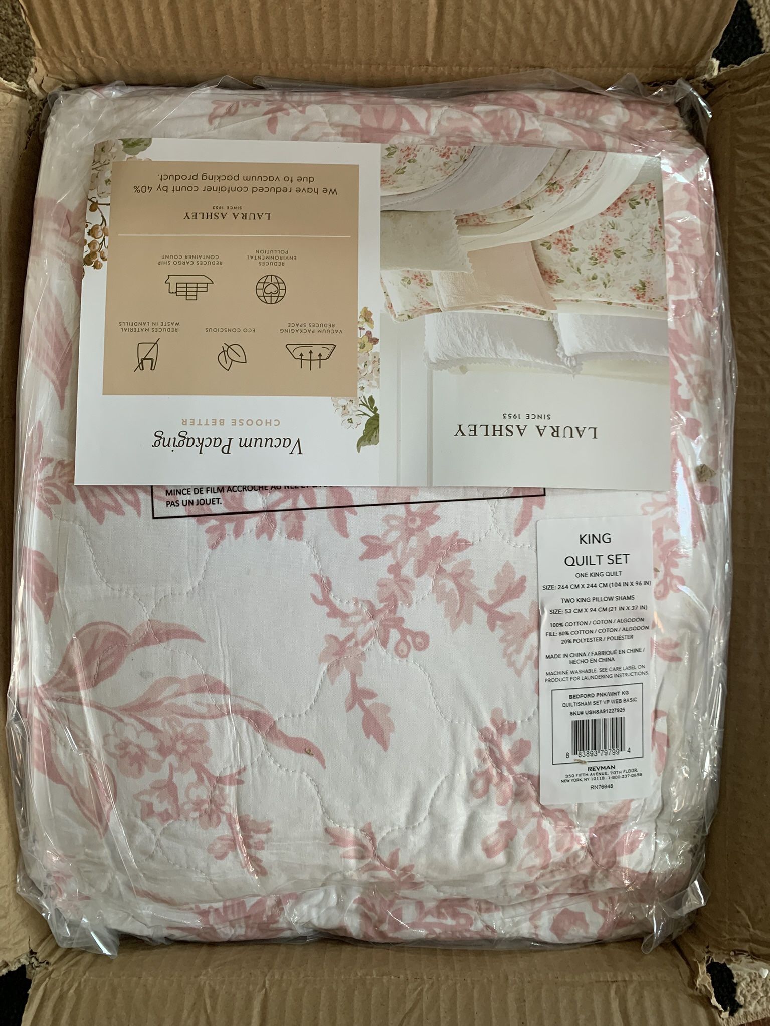 Laura Ashley Quilt Set King Cotton Floral NEW