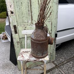 Vintage Stool And Antique Milk Can