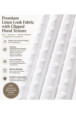 White Textured Fabric Shower Curtain with Floral Design – 72 x 72 Inches