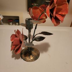 Beautiful Metal Flower Boquet Tapered Candle Holder