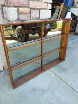 Wood Wall-Mount Display Shelf with Mirror Back vintage plate holder