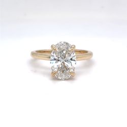 14K Yellow Gold Lab Diamond Oval Solitaire Ring | 2.41ct D VVS2 Center, 0.07ct Diamond Halo, Size 7
