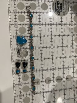 Sterling Silver Lot WithTurquoise Bear Pendant 