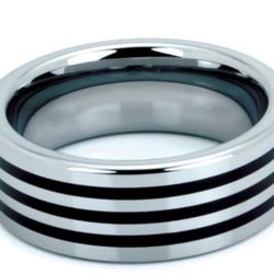 Titanium Ring With Black Stripes 