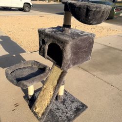 44” Grey Carpet Cat Tree Stand with Beds
