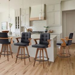 Bar Stools Set of 4,Kitchen Counter Stools 30” H,Modern Leather Bar Height Chairs with Back,Kitchen Island Chairs,Swivel Stools for Kitchen Island