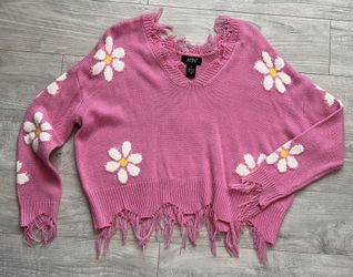 Pink Flower Jumper Sweater S