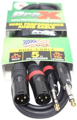 Prox XC-DSXM05 Balanced Dual 1/4" TRS-M to Dual XLR3-M High Performance Audio Cable - 5 Feet