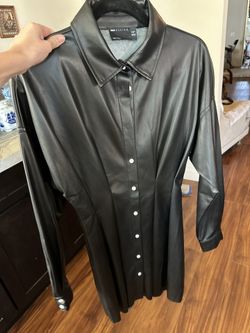 ASOS Black Faux Leather Shirt Dress. Small