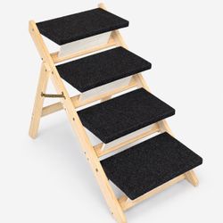 Wood Pet Stairs / Ramp – Folding Adjustable Dog Steps (Wide & Sturdy)