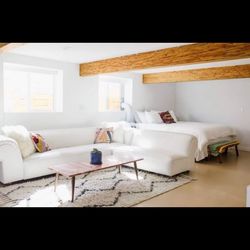 Vintage White Leather Modular Sofa 