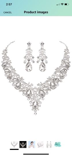 Bridal Rhinestone Pearl necklace Jewelry earring set