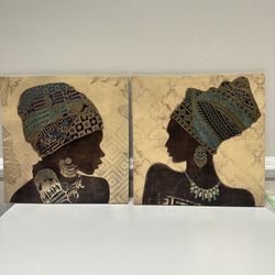 African American Wall Art - Black Woman Canvas 18x18 inch Set Of 2