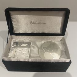 Celebrations Eryocal Glass Crystal Etched Globe and Stand Paperweight