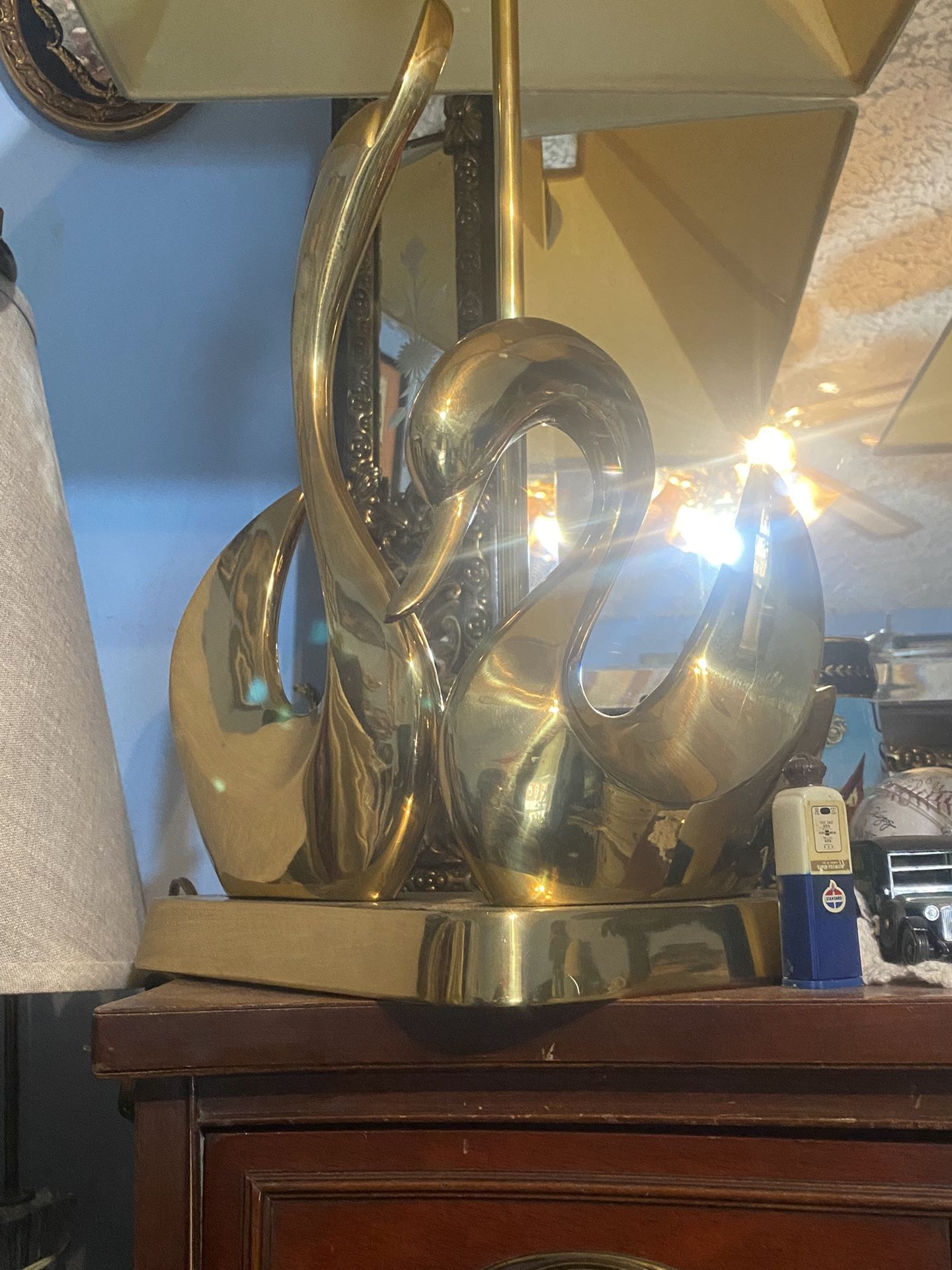 Mid Century Brass Swans Table Lamps
