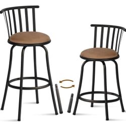 Open Box FurnitureR Adjustable Classic Barstools Set of 2, Country Style Bar Chairs with Back and Footrest Swivel Counter Height Bar Stools with Inter